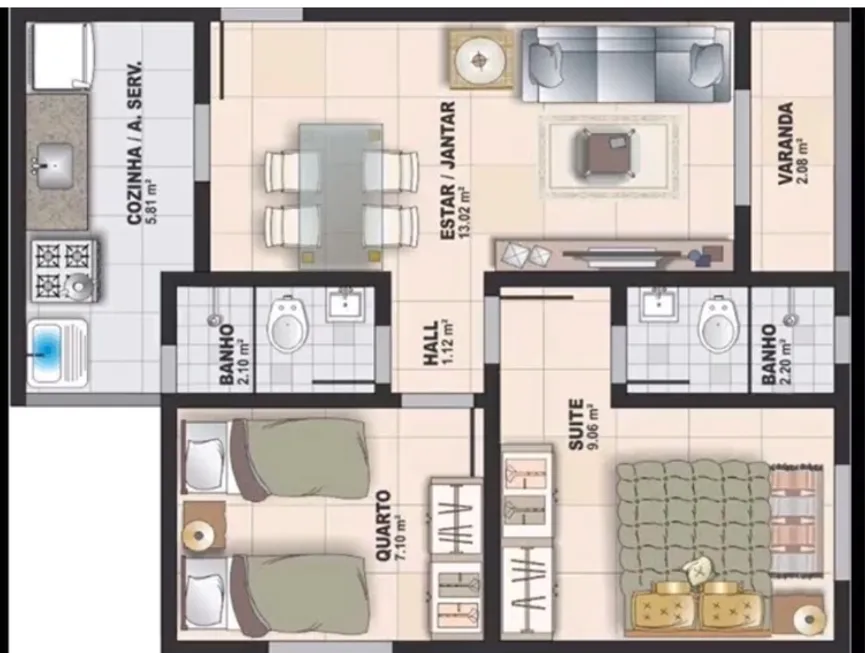 Foto 1 de Apartamento com 2 Quartos à venda, 50m² em Roma, Volta Redonda