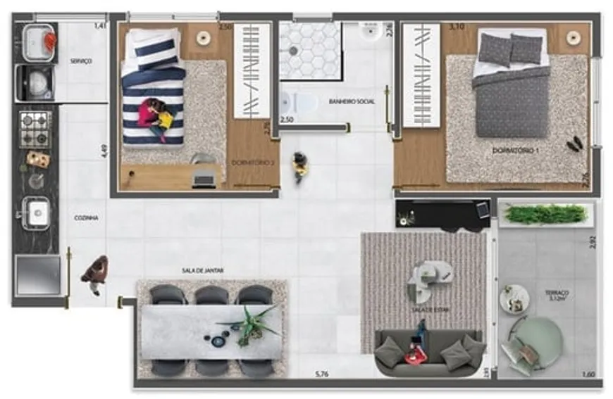 Foto 1 de Apartamento com 2 Quartos à venda, 48m² em Vila Carrão, São Paulo