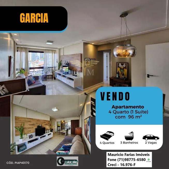 Foto 1 de Apartamento com 4 Quartos à venda, 96m² em Garcia, Salvador