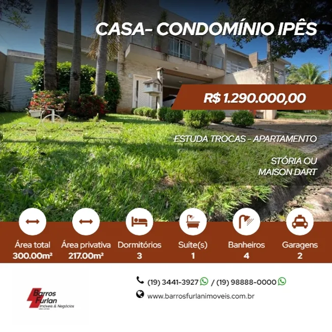 Foto 1 de Casa de Condomínio com 3 Quartos à venda, 217m² em Jardim dos Ipes, Limeira