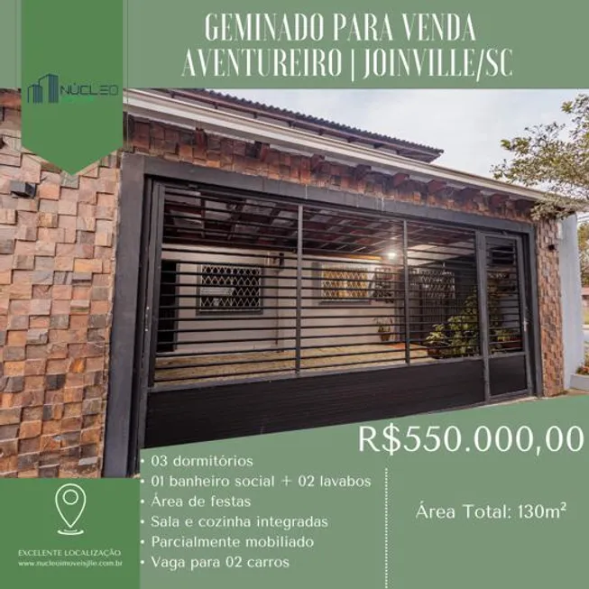 Foto 1 de Sobrado com 3 Quartos à venda, 130m² em Aventureiro, Joinville