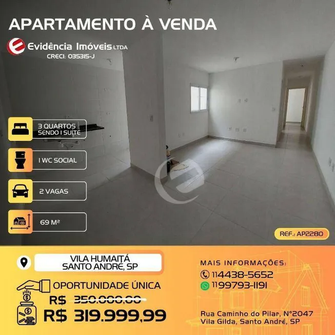 Foto 1 de Apartamento com 3 Quartos à venda, 69m² em Vila Humaita, Santo André