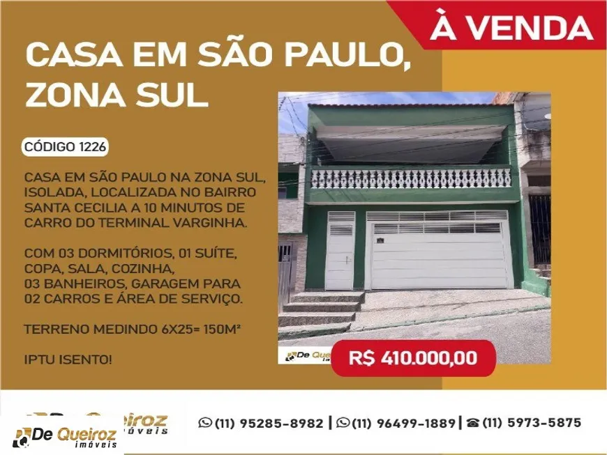 Foto 1 de Casa com 3 Quartos à venda, 150m² em Santa Cecília, São Paulo