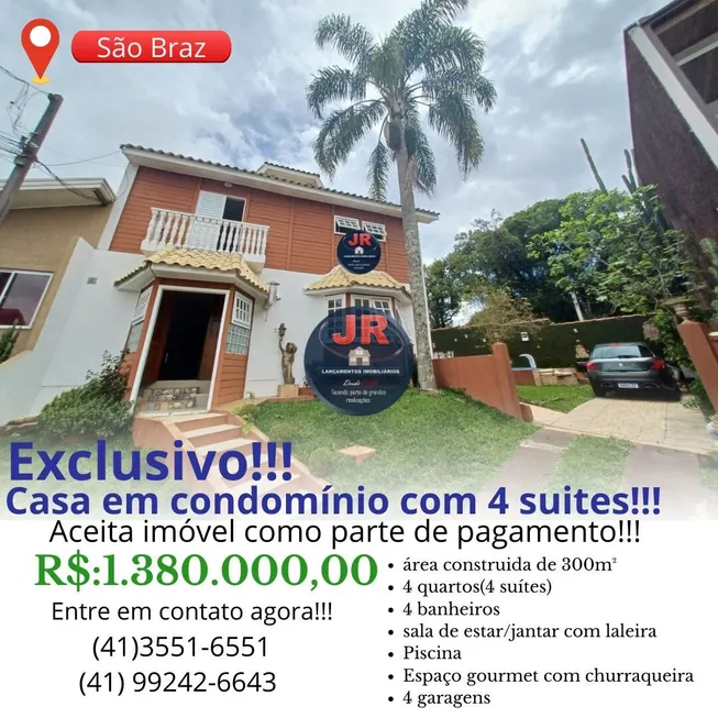 Foto 1 de Casa de Condomínio com 4 Quartos à venda, 300m² em São Braz, Curitiba