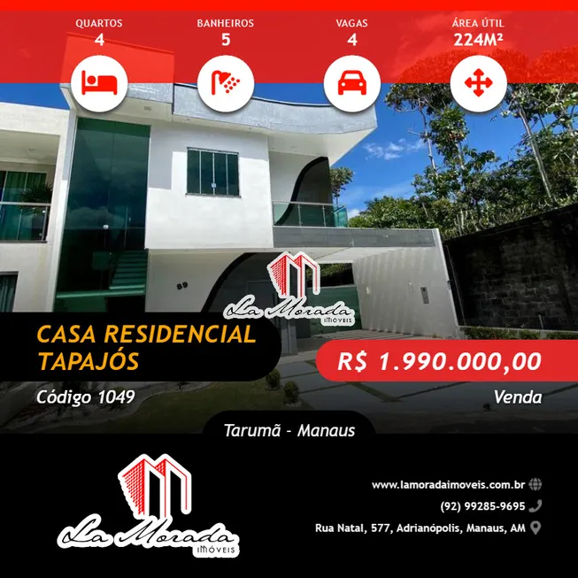 Foto 1 de Casa com 4 Quartos à venda, 224m² em Tarumã, Manaus