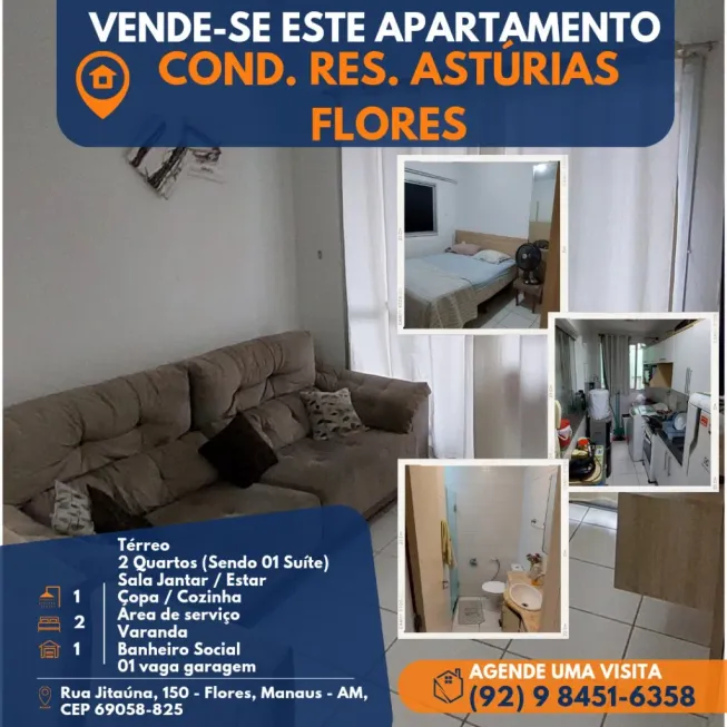 Foto 1 de Apartamento com 2 Quartos à venda, 63m² em Flores, Manaus