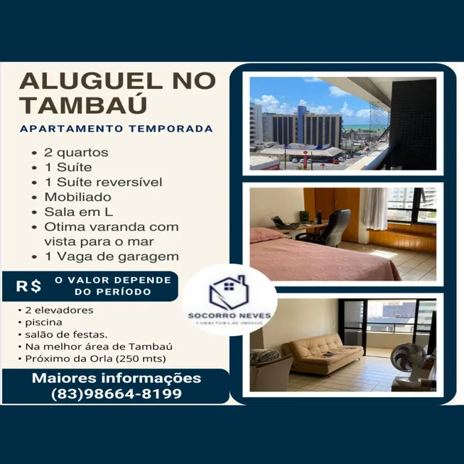 Foto 1 de Apartamento com 2 Quartos para alugar, 60m² em Tambaú, João Pessoa