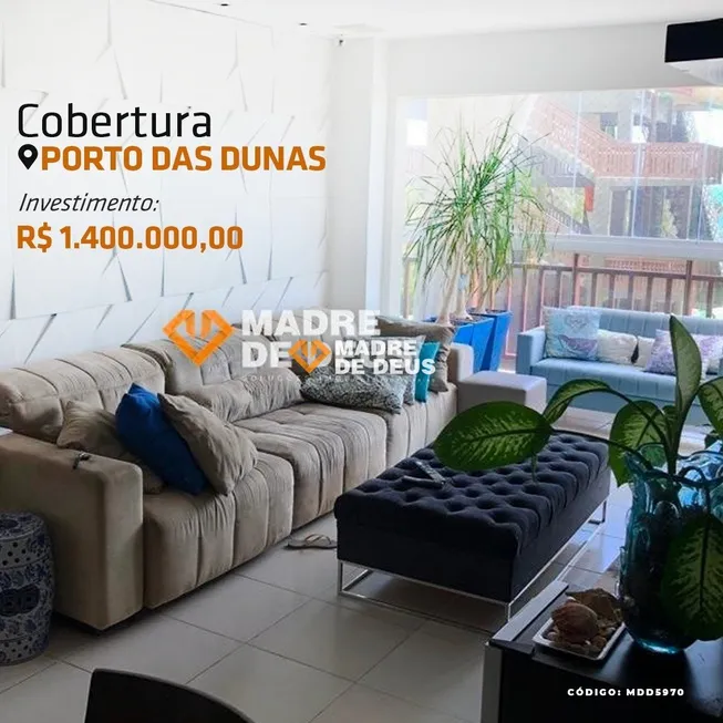 Foto 1 de Cobertura com 3 Quartos à venda, 160m² em Porto das Dunas, Aquiraz