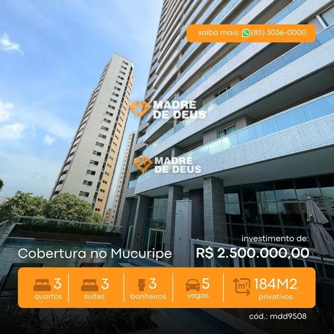 Foto 1 de Cobertura com 3 Quartos à venda, 185m² em Mucuripe, Fortaleza