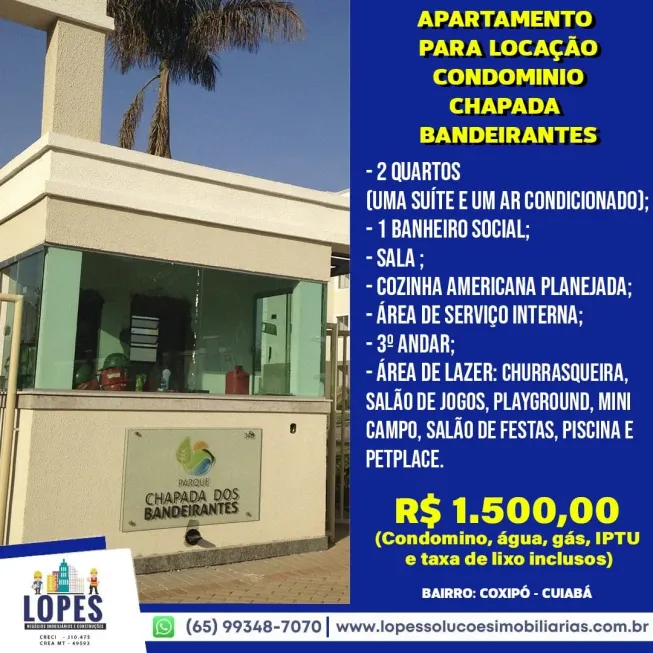 Foto 1 de Apartamento com 2 Quartos para alugar, 55m² em Coxipó, Cuiabá