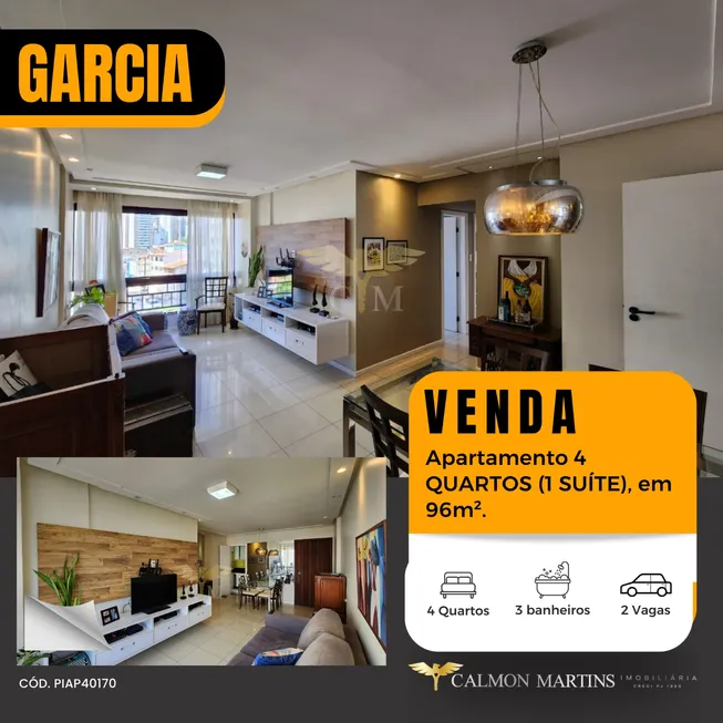 Foto 1 de Apartamento com 4 Quartos à venda, 96m² em Garcia, Salvador