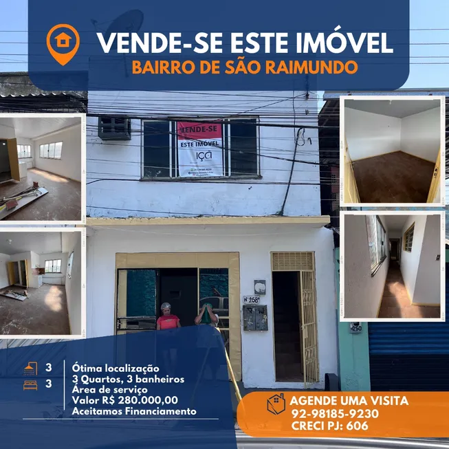Foto 1 de Sobrado com 3 Quartos à venda, 138m² em São Raimundo, Manaus