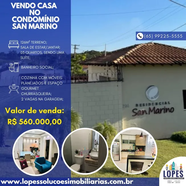 Foto 1 de Casa de Condomínio com 3 Quartos à venda, 100m² em Parque das Nações, Cuiabá