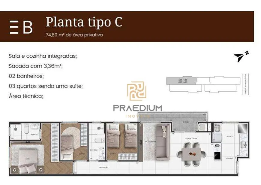 Foto 1 de Apartamento com 3 Quartos à venda, 86m² em São Pedro, São José dos Pinhais