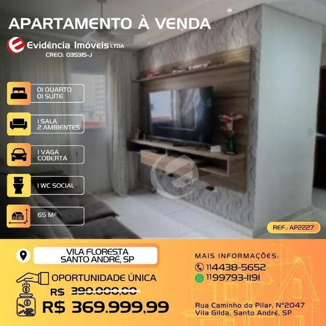 Foto 1 de Apartamento com 2 Quartos à venda, 65m² em Vila Floresta, Santo André