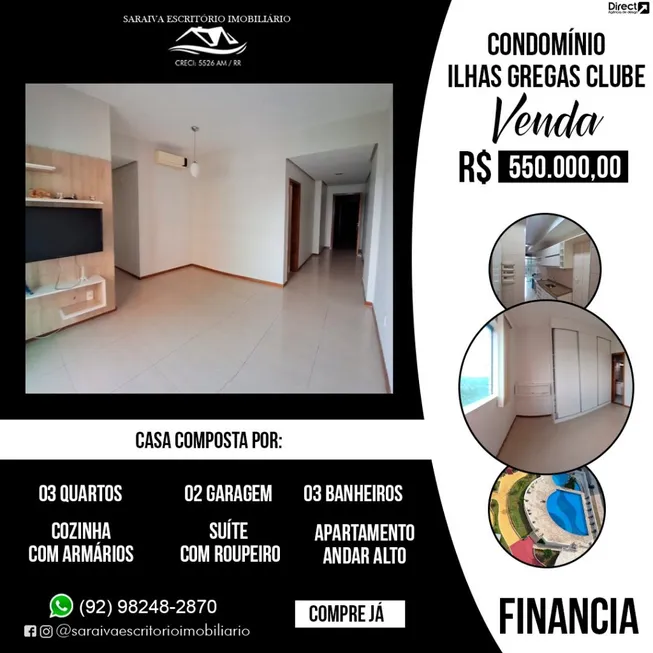 Foto 1 de Apartamento com 3 Quartos à venda, 94m² em Ponta Negra, Manaus