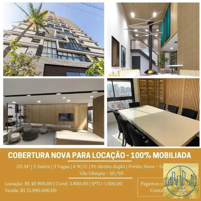 Foto 1 de Cobertura com 3 Quartos à venda, 215m² em Vila Olímpia, São Paulo