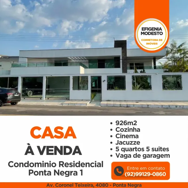 Foto 1 de Casa de Condomínio com 5 Quartos à venda, 926m² em Residencial Ponta Negra I - Ponta Negra, Manaus