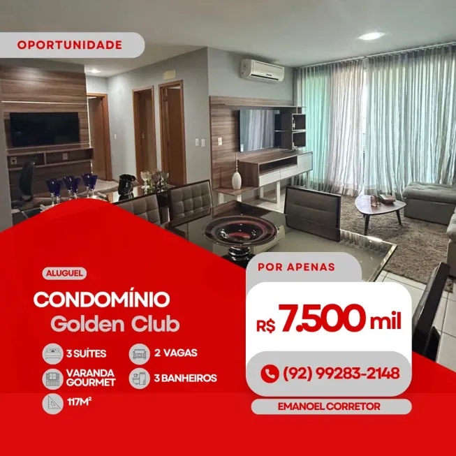 Foto 1 de Apartamento com 3 Quartos para alugar, 117m² em Parque 10, Manaus