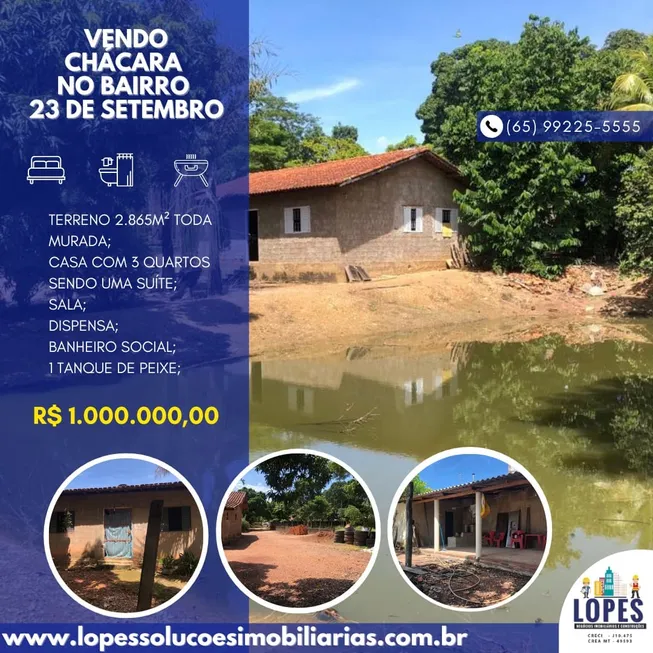 Foto 1 de Fazenda/Sítio com 3 Quartos à venda, 2865m² em 23 de Setembro, Várzea Grande