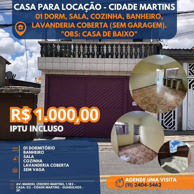 Foto 1 de Casa com 1 Quarto para alugar, 62m² em Cidade Martins, Guarulhos