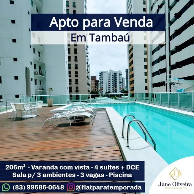 Foto 1 de Apartamento com 5 Quartos à venda, 206m² em Tambaú, João Pessoa
