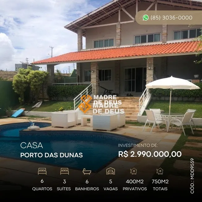 Foto 1 de Casa com 6 Quartos à venda, 400m² em Porto das Dunas, Aquiraz