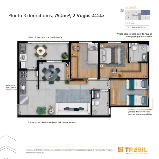 Foto 1 de Apartamento com 3 Quartos à venda, 67m² em Parque Industrial, São José dos Campos