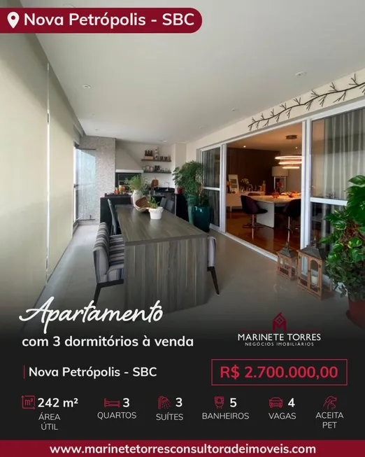 Foto 1 de Apartamento com 3 Quartos à venda, 242m² em Nova Petrópolis, São Bernardo do Campo