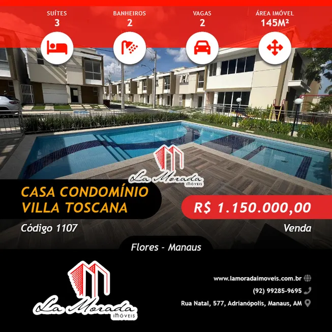 Foto 1 de Casa de Condomínio com 3 Quartos à venda, 145m² em Flores, Manaus