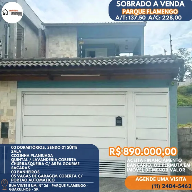 Foto 1 de Sobrado com 3 Quartos à venda, 137500m² em Parque Flamengo, Guarulhos