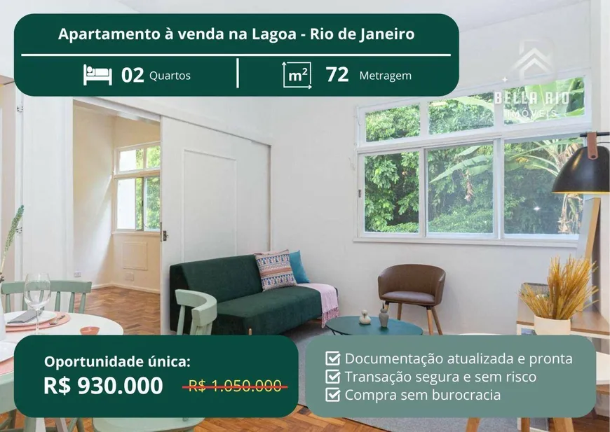 Foto 1 de Apartamento com 2 Quartos à venda, 72m² em Lagoa, Rio de Janeiro