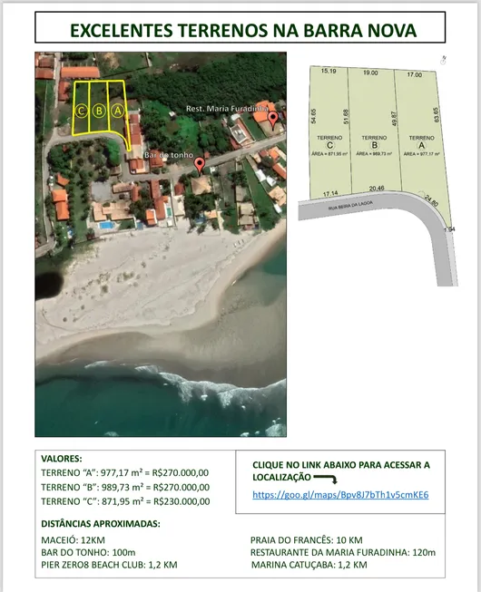 Foto 1 de Lote/Terreno à venda, 872m² em Barra Nova, Marechal Deodoro