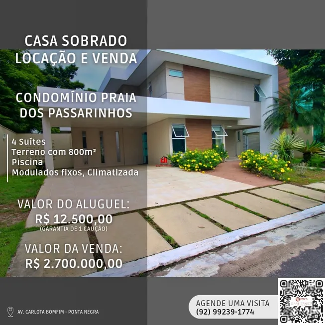 Foto 1 de Casa de Condomínio com 4 Quartos para venda ou aluguel, 600m² em Ponta Negra, Manaus