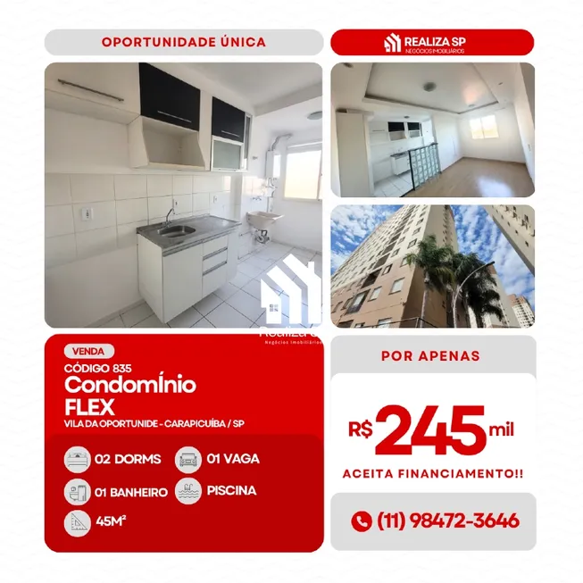 Foto 1 de Apartamento com 2 Quartos à venda, 45m² em Vila da Oportunidade, Carapicuíba