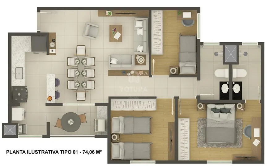 Foto 1 de Apartamento com 3 Quartos à venda, 74m² em Jardim Santiago, Indaiatuba