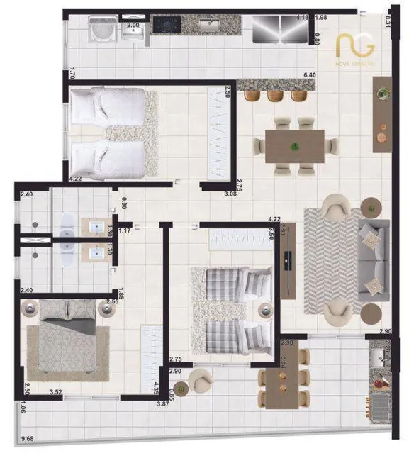 Foto 1 de Apartamento com 3 Quartos à venda, 105m² em Aviação, Praia Grande