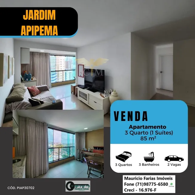 Foto 1 de Apartamento com 3 Quartos à venda, 85m² em Jardim Apipema, Salvador