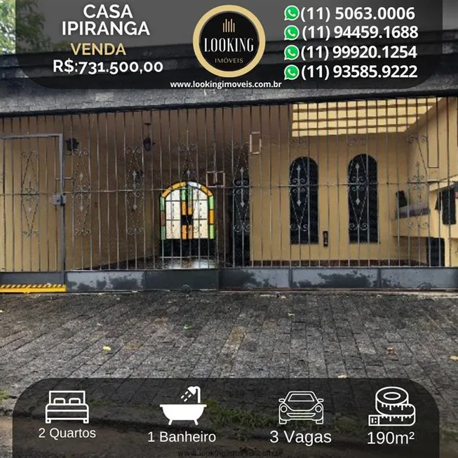 Foto 1 de Casa com 2 Quartos à venda, 190m² em Ipiranga, São Paulo