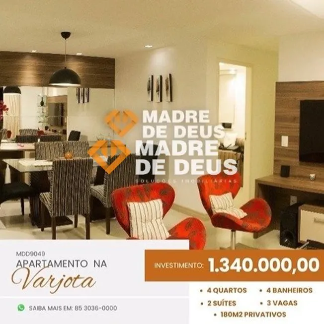 Foto 1 de Apartamento com 4 Quartos à venda, 181m² em Varjota, Fortaleza