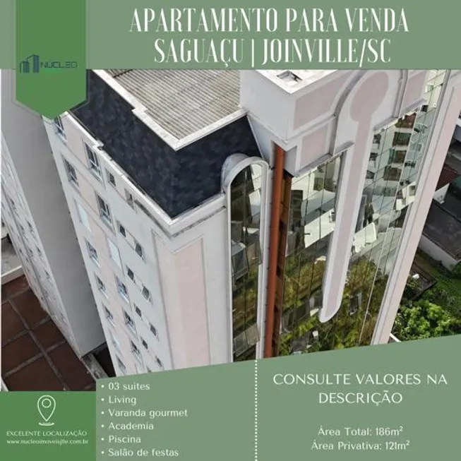 Foto 1 de Apartamento com 3 Quartos à venda, 121m² em Saguaçú, Joinville