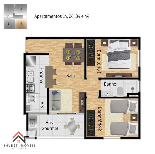 Foto 1 de Apartamento com 2 Quartos à venda, 59m² em Nova Cerejeiras, Atibaia