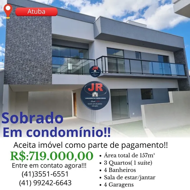 Foto 1 de Casa de Condomínio com 3 Quartos à venda, 157m² em Atuba, Pinhais