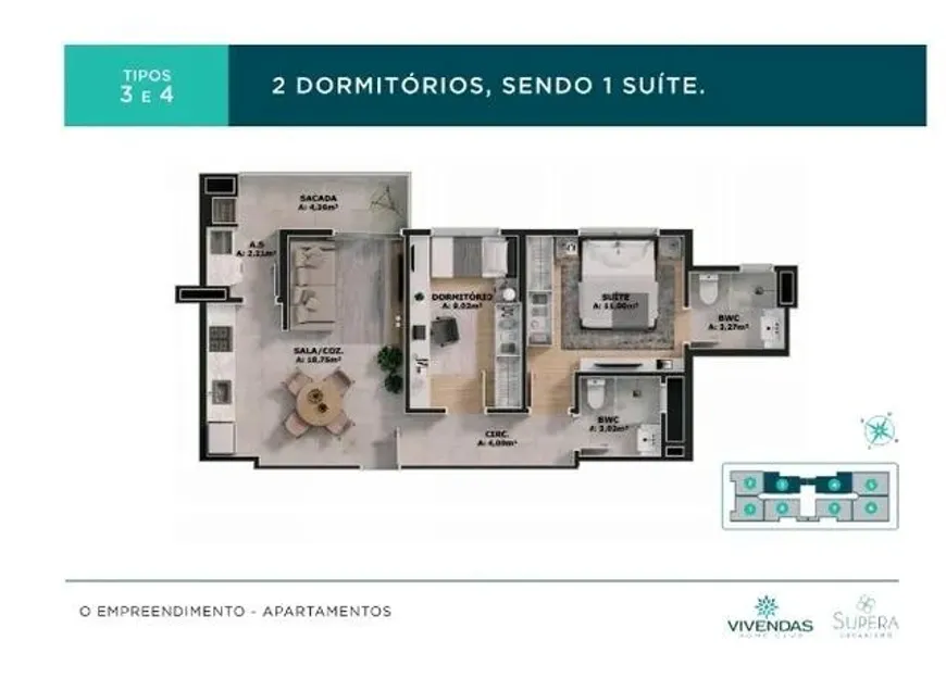 Foto 1 de Apartamento com 2 Quartos à venda, 58m² em Areias, São José