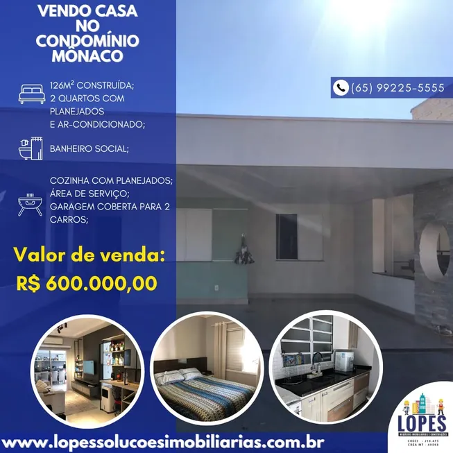 Foto 1 de Casa de Condomínio com 2 Quartos à venda, 126m² em Parque Residencial das Nações Indígenas, Cuiabá