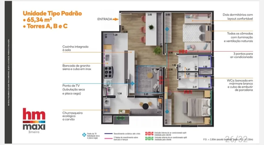 Foto 1 de Apartamento com 2 Quartos à venda, 65m² em Gleba Beatriz, Limeira