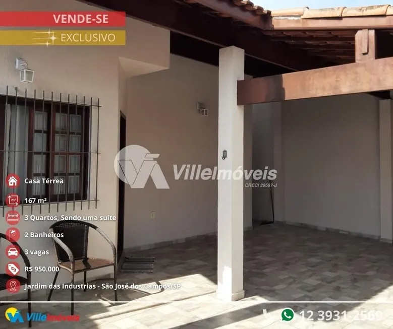 Foto 1 de Casa com 3 Quartos à venda, 167m² em Jardim das Indústrias, São José dos Campos