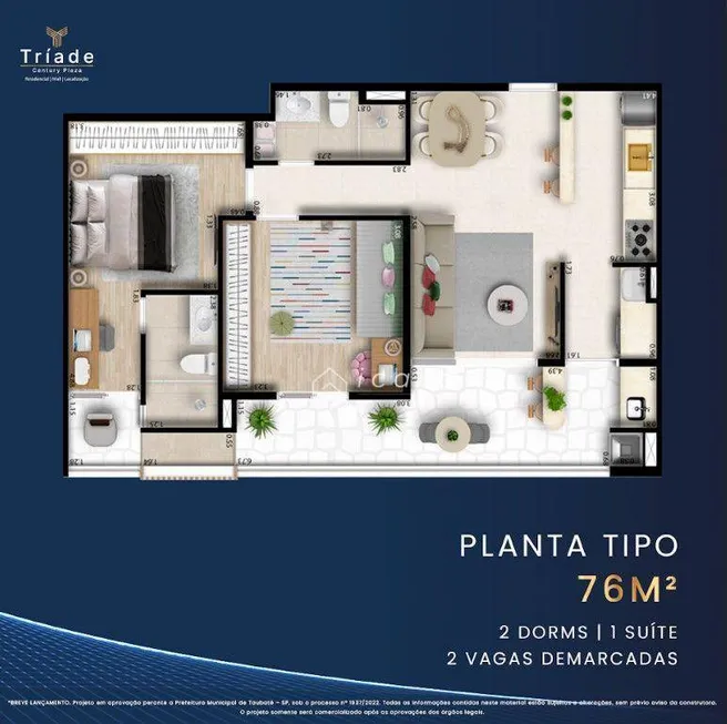 Foto 1 de Apartamento com 2 Quartos à venda, 76m² em Esplanada Independência, Taubaté