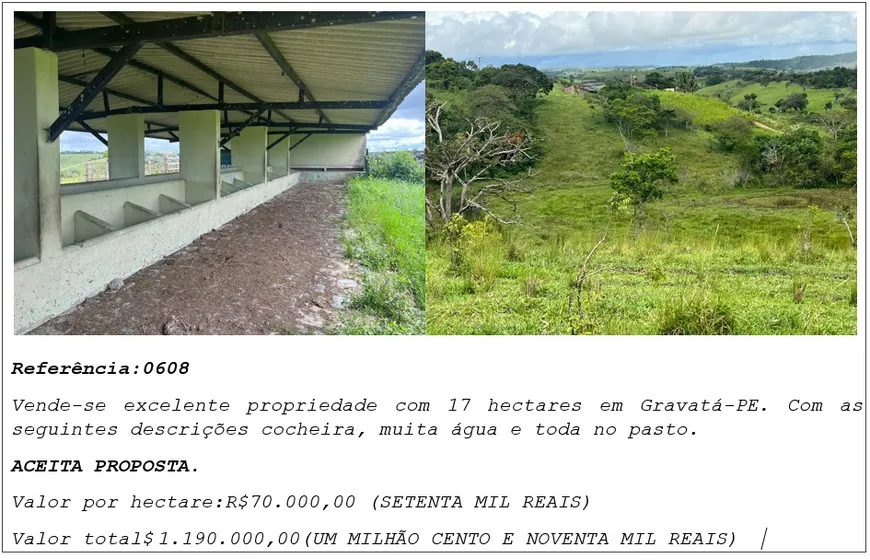 Foto 1 de Fazenda/Sítio à venda, 17m² em Zona Rural, Gravatá