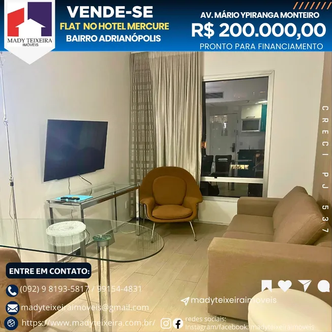 Foto 1 de Flat com 1 Quarto à venda, 35m² em Adrianópolis, Manaus